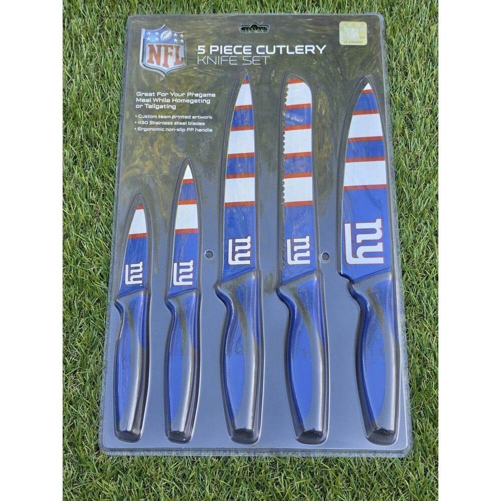 NFL NY Giants 5pc Stainless Steel Non-Stick Knife Set New Tailgating Mancave